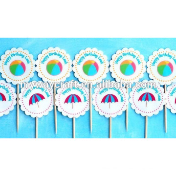 2015 Großhandel blauen Strand Partei Cupcake Toppers / Papier Cupcake steht